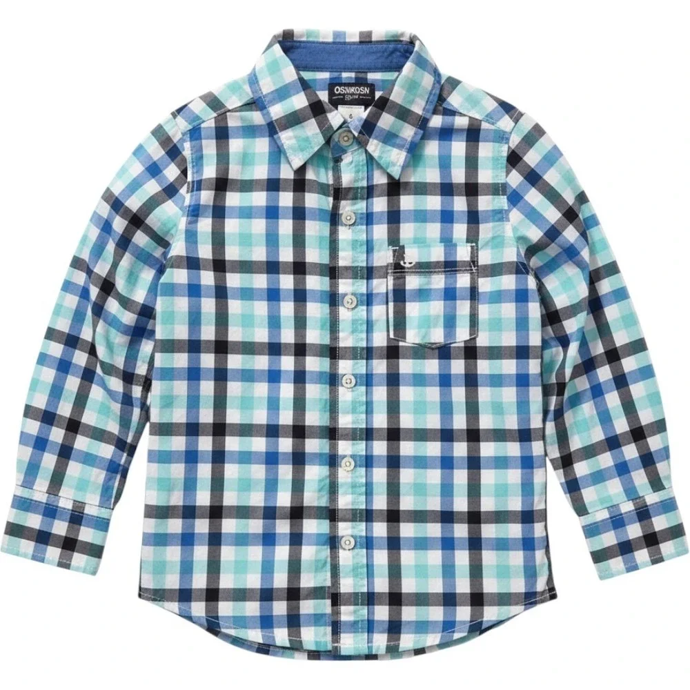 OshKosh Bgosh Boys Blue Mint Green Long Sleeve Button Down Shirt - Size 6